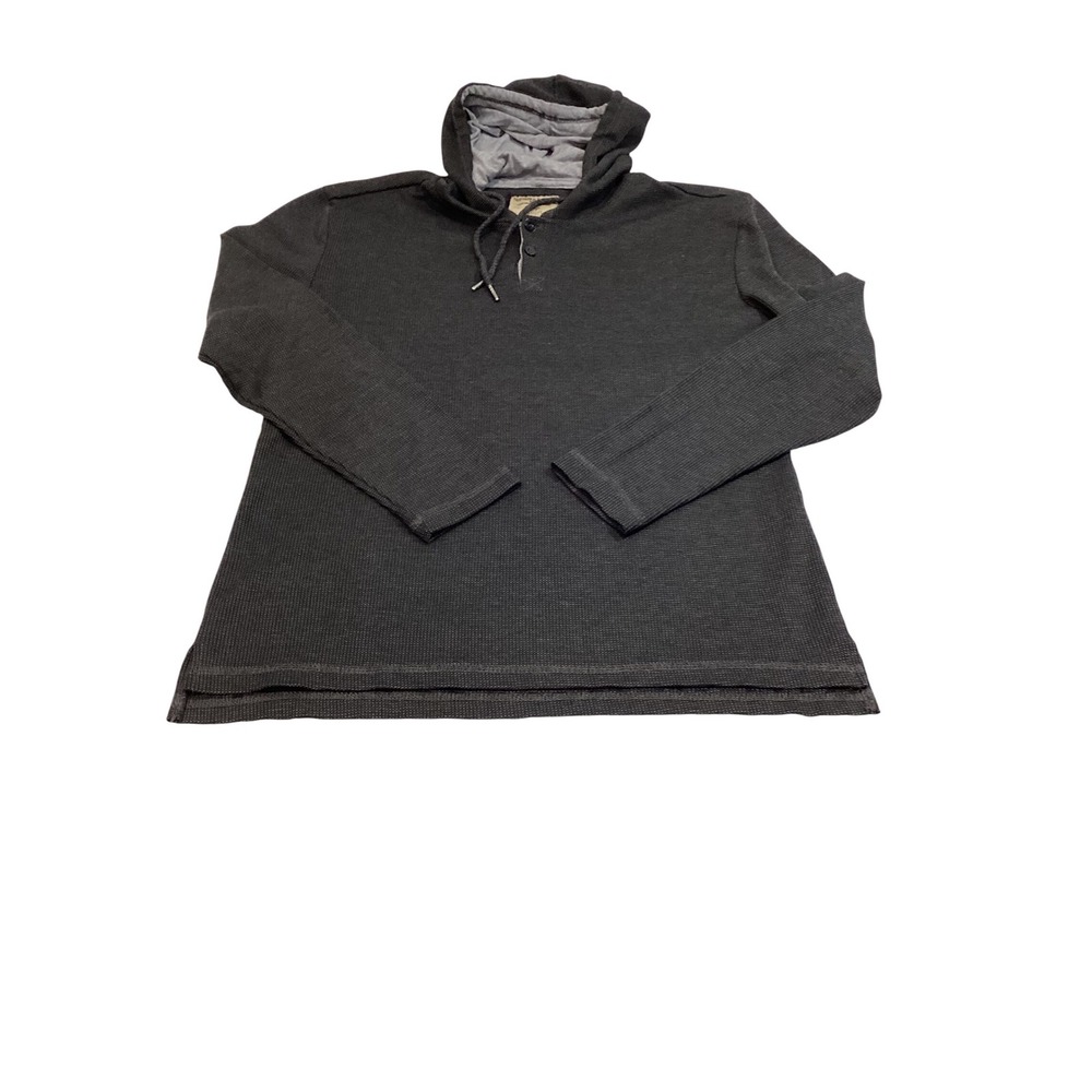 Hudson & Barrow Mens Charcoal Gray Waffle Knit Henley Hoodie Pullover  Large